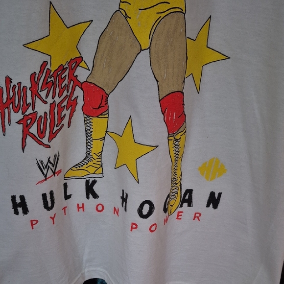 WWE Hulkamania White Tee with Red and Yellow Graphic - Picture 4 of 7